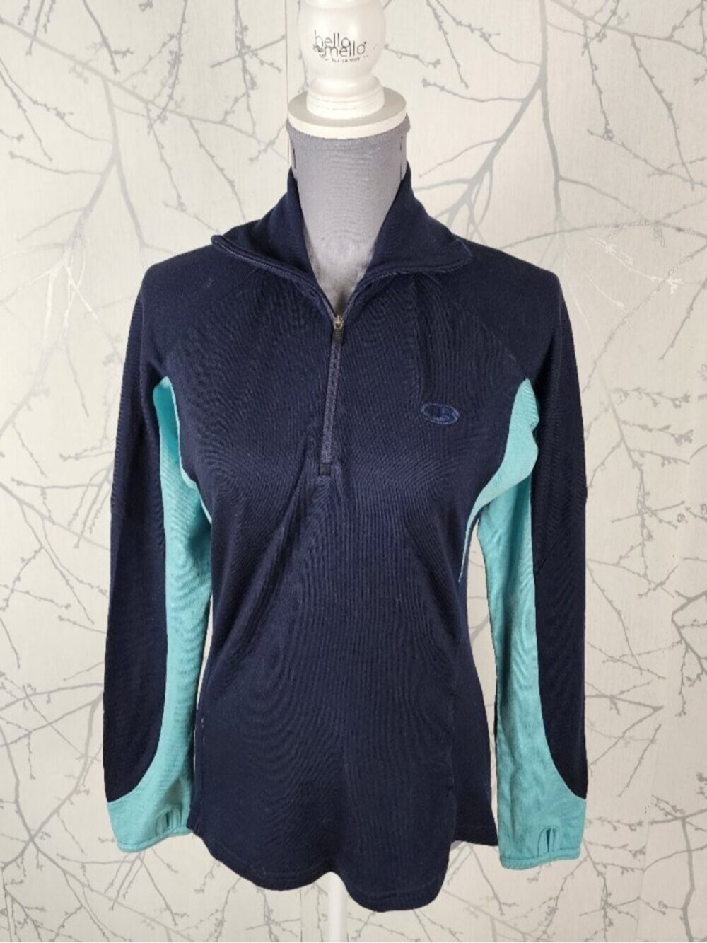 Icebreaker Navy Colorblock 100% Merino Wool 260 Bodyfit Half Zip Long Sleeve